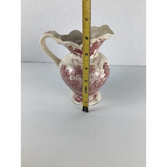 Antique Johnson Brothers White Ironstone Red Transferware Flowers Castle Pitcher - Picture 5 of 6